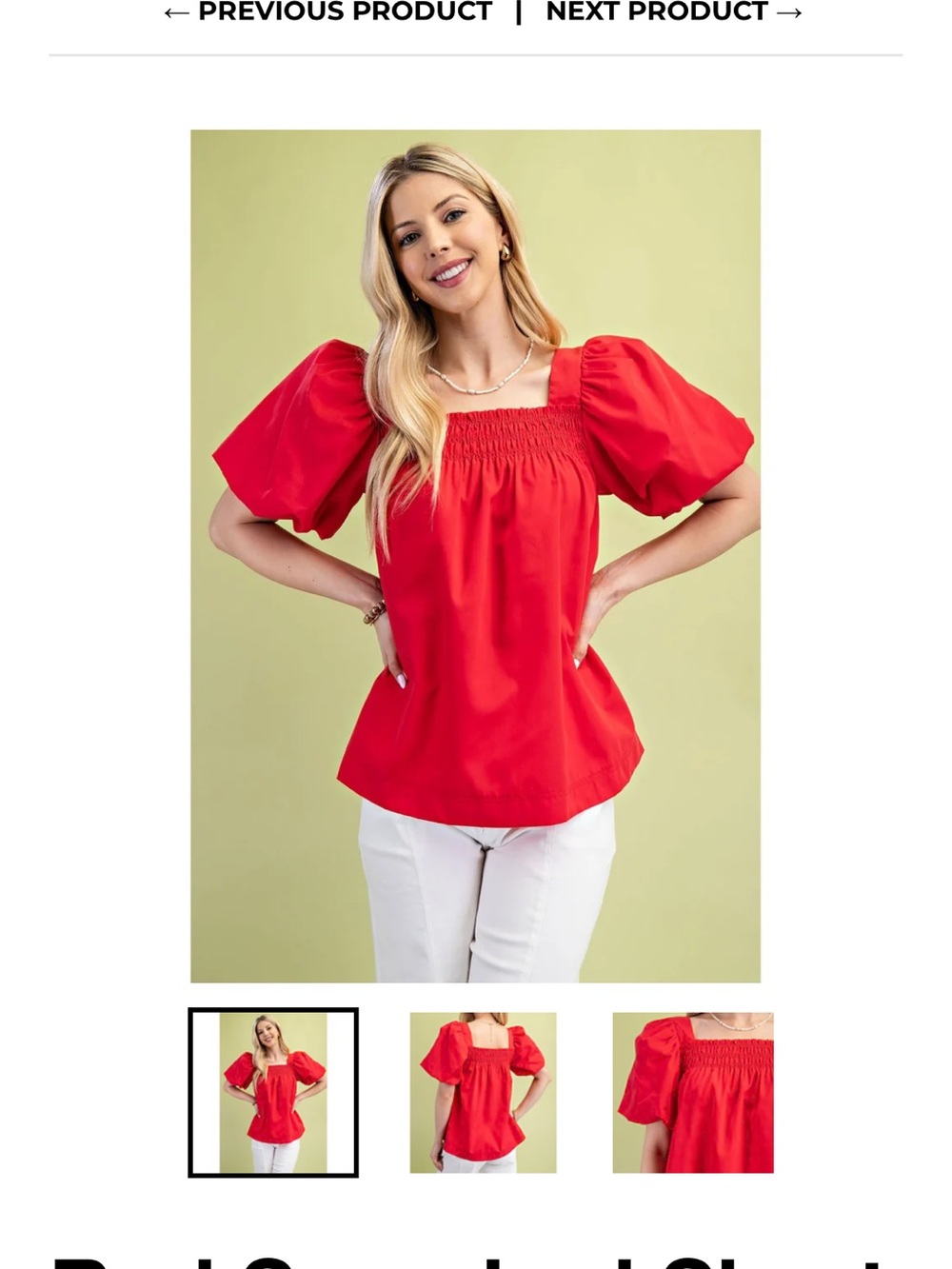 Red Puff Sleeve Square Neck Women’s Top